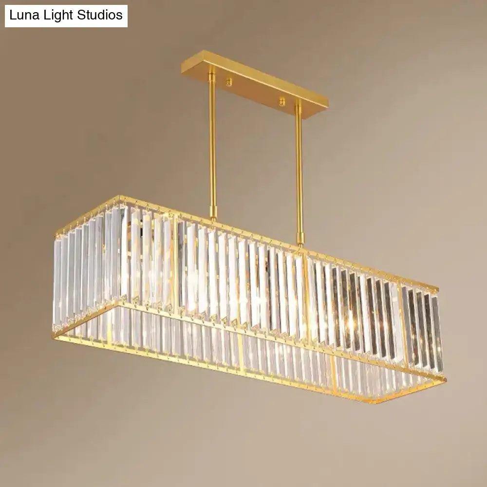 Gold-finished decorbites clear crystal island pendant light with vertical crystal rods for living room ceiling