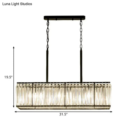 Black metal rectangular chandelier with hanging clear crystal rods for modern dining rooms crystal island pendant light