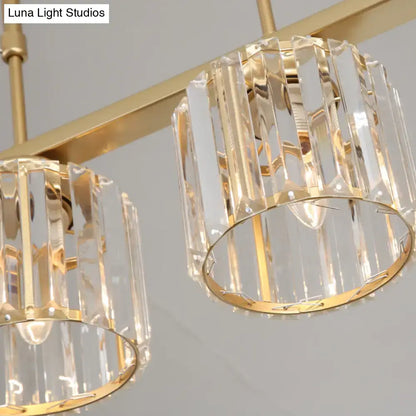 Decorbites clear crystal pendant island light with gold-toned country cylinder hanging design for dining room