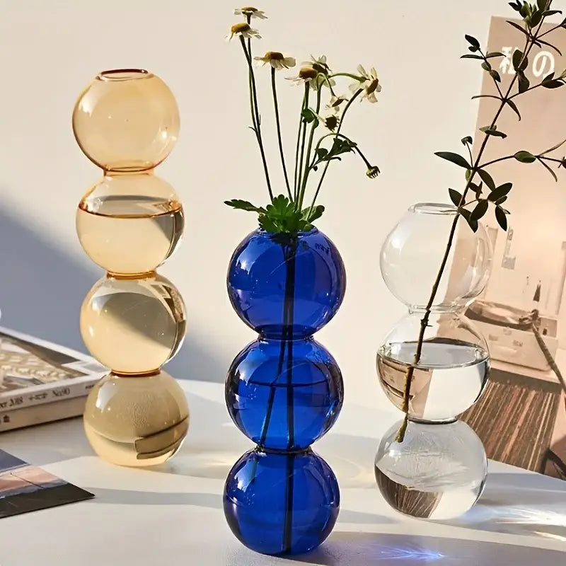 DecorBites clear blue glass bubble vase with stacked spherical segments ideal for stylish home decor