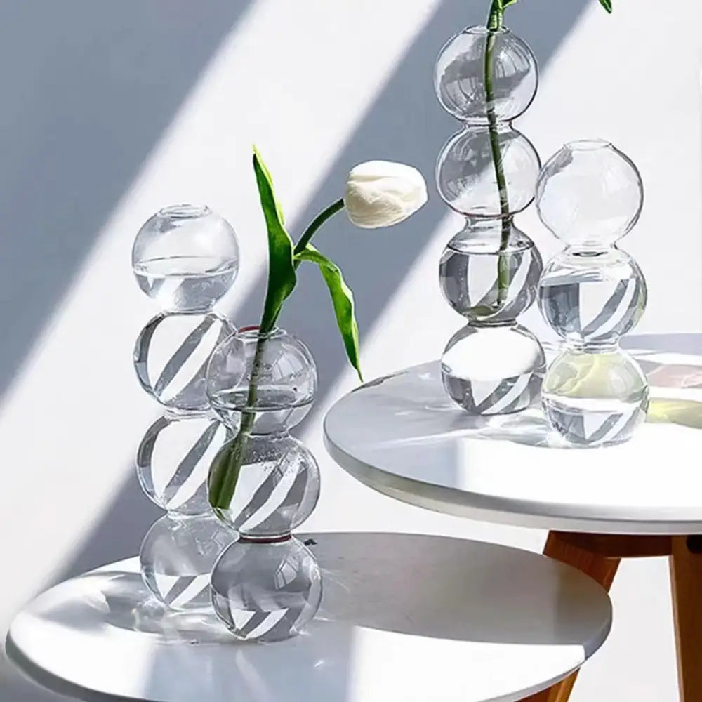 DecorBites clear glass bubble vase with stacked interconnected circular design for elegant home decor display