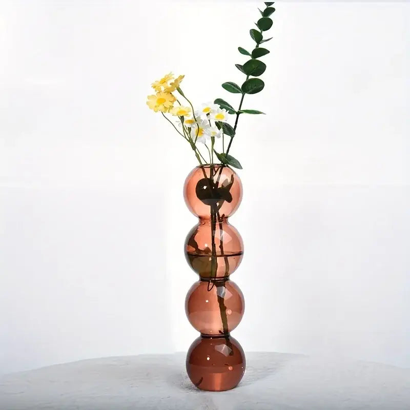 DecorBites™ clear glass bubble vase in amber with four stacked spherical segments for stylish home decor