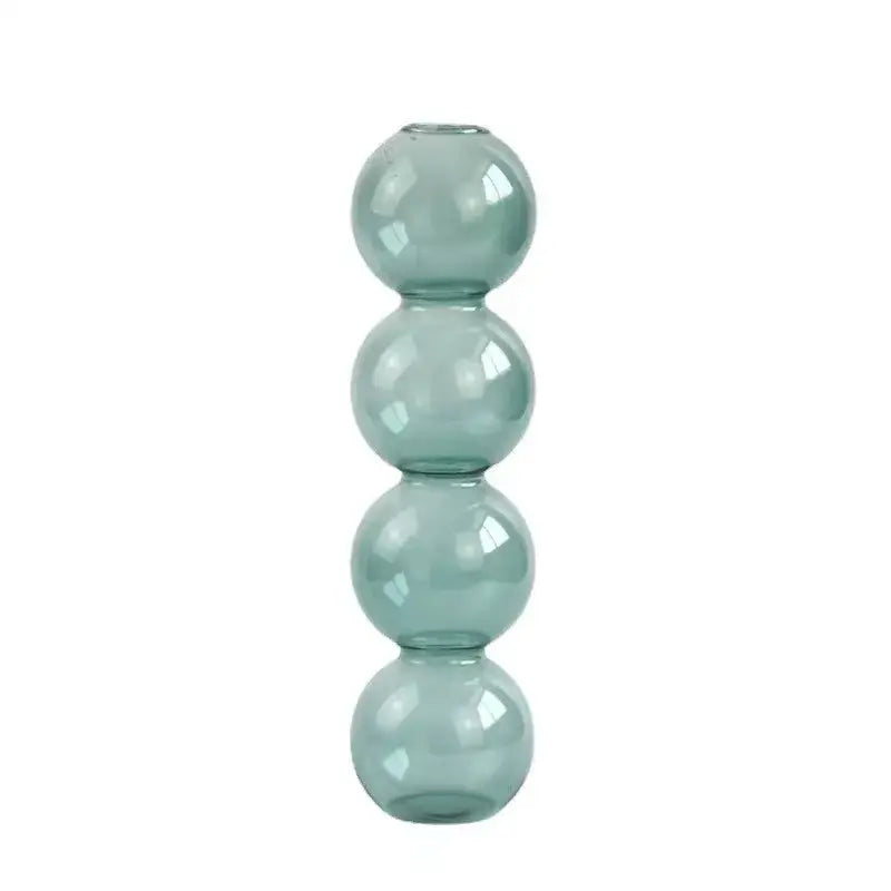 DecorBites™ clear glass bubble vase with four stacked teal spherical segments for elegant home decor