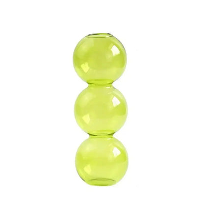 DecorBites™ clear glass bubble vase in translucent lime green comprised of three stacked spherical segments for home decor