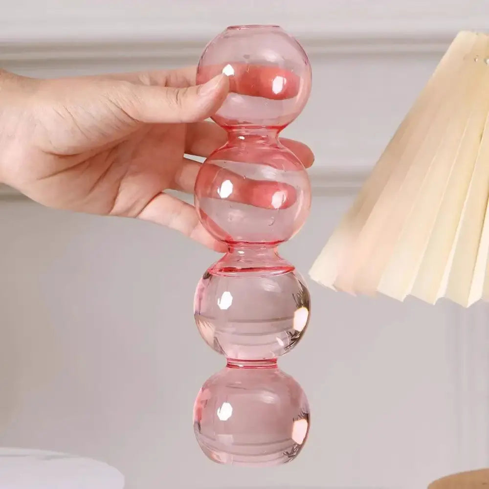 DecorBites™ clear glass bubble vase in translucent pink with four stacked spheres for elegant home decor