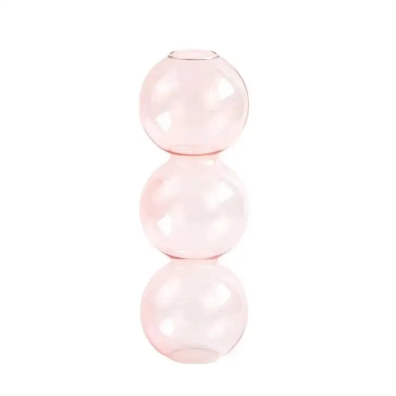 DecorBites™ clear glass bubble vase in translucent pink composed of three stacked spherical segments for home decor