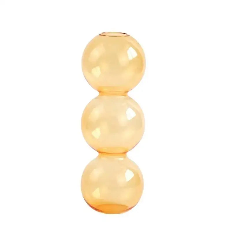 DecorBites™ transparent amber glass bubble vase with three stacked spheres for elegant home decor display