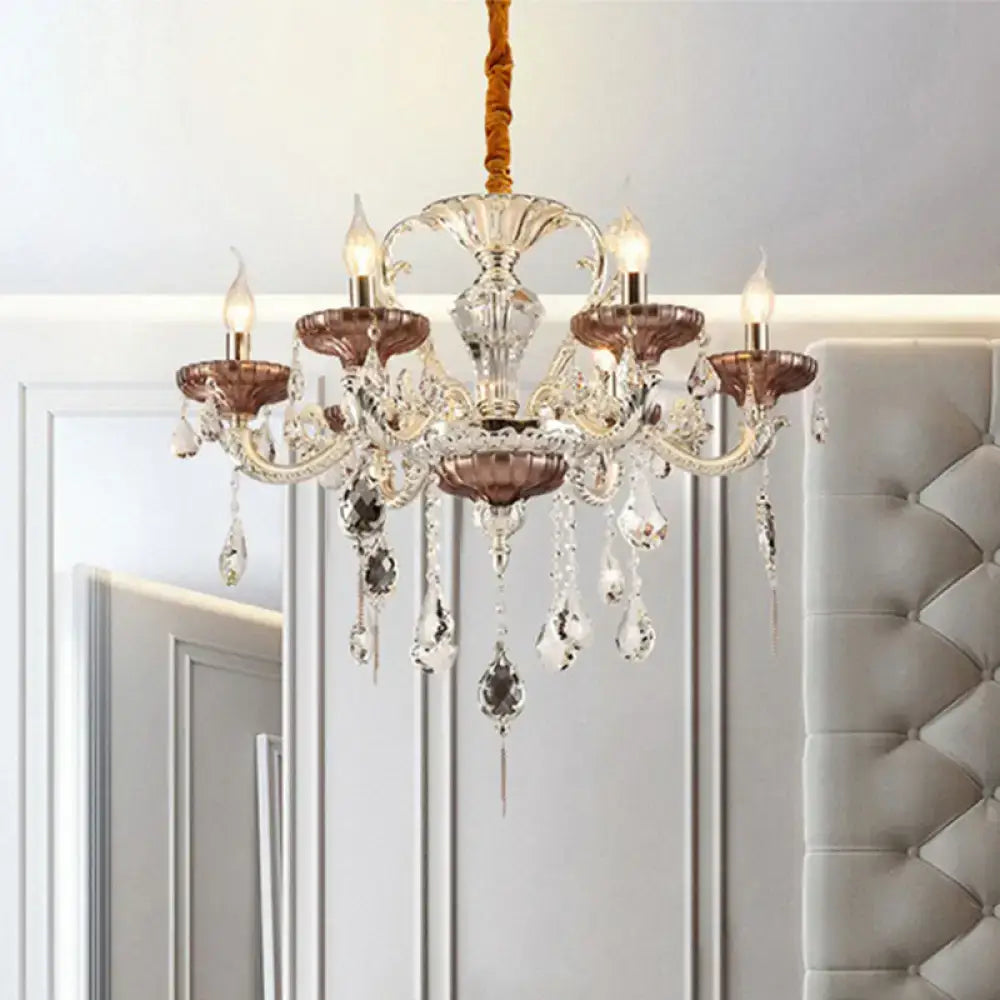 DecorBites clear glass chandelier candelabra with traditional carving amber-toned glass and crystal accents