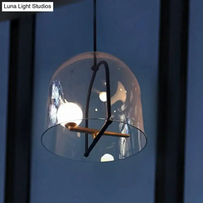 DecorBites clear glass cylinder ceiling light with black metal frame and brass accents for modern living room