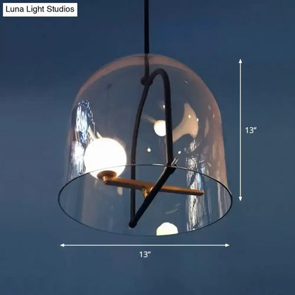 DecorBites clear glass cylinder ceiling light with black metal frame and wooden accents for modern living room