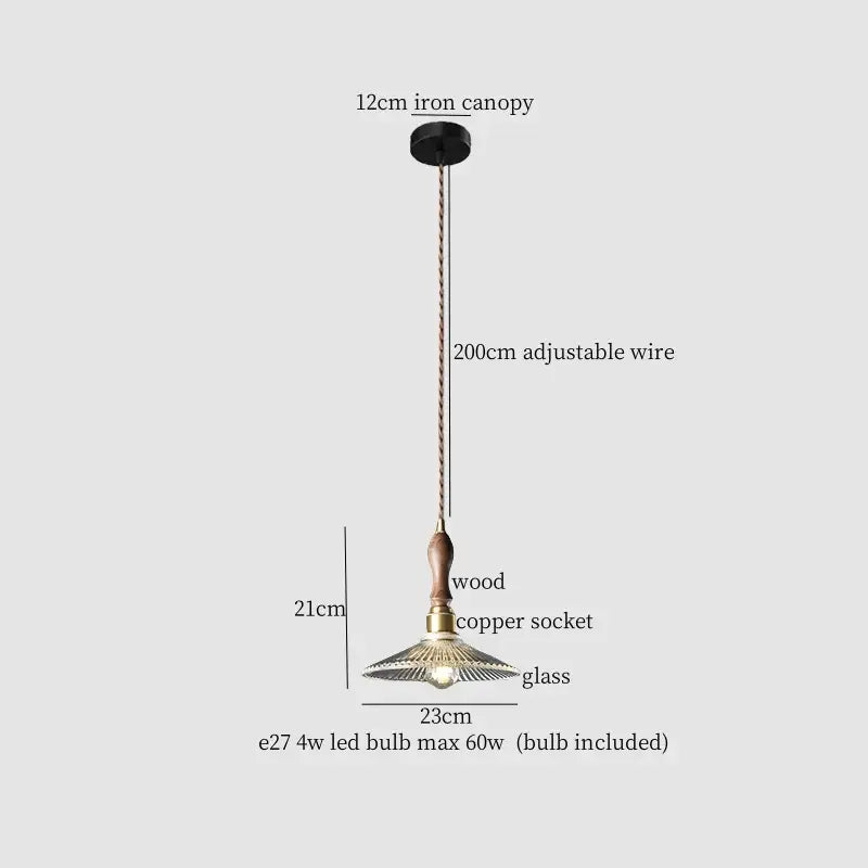 Decorbites clear glass led pendant light with black iron canopy copper socket and glass shade for bedroom lighting