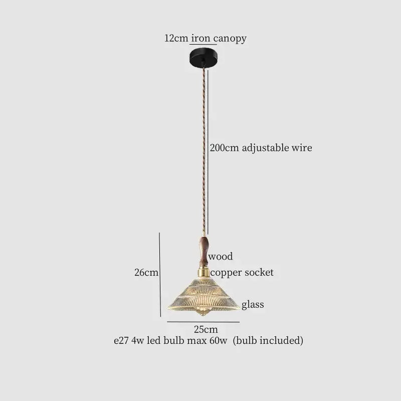 Decorbites clear glass led pendant light pair with brass finish glass shade wooden and copper details for bedroom lighting