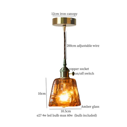 Amber glass pendant light with brass iron canopy copper socket and adjustable wire for decorbites clear glass led bedroom pair