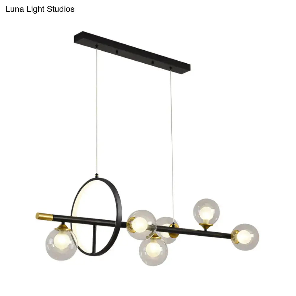 Modern black and brass molecular island chandelier with clear glass bulbs and metal ring deco for 220v-240v and 110v-120v use