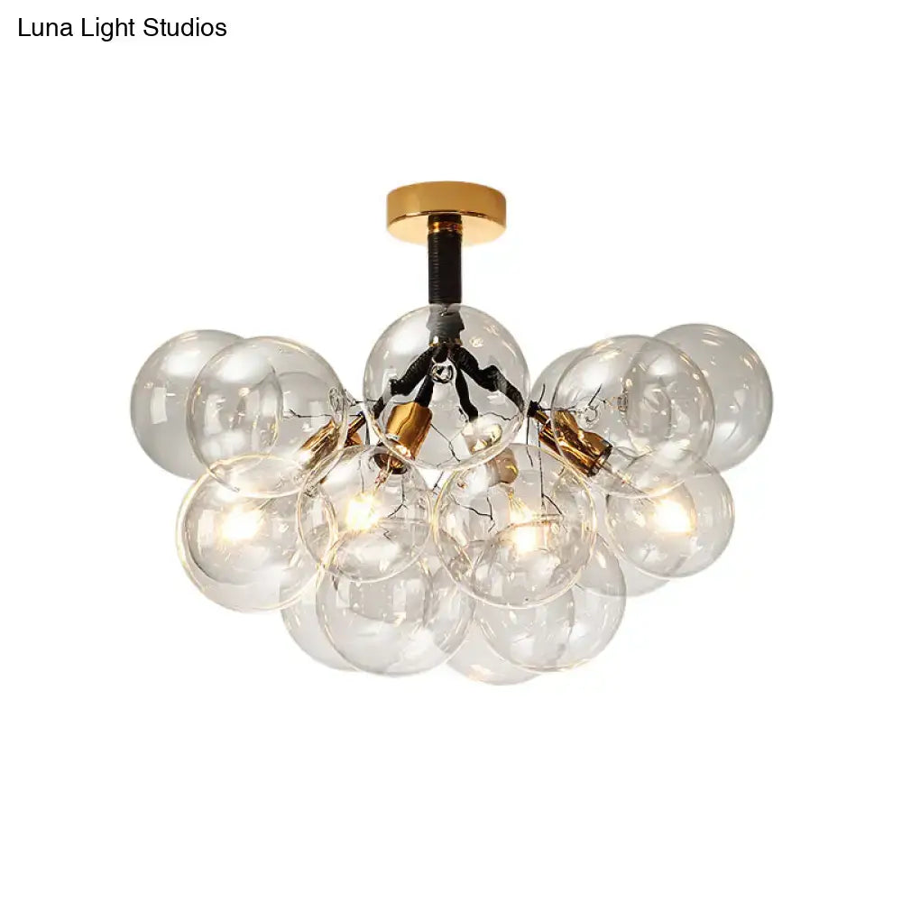 DecorBites™ clear glass semi flush ceiling light with brass accents and filament bulbs for foyer illumination