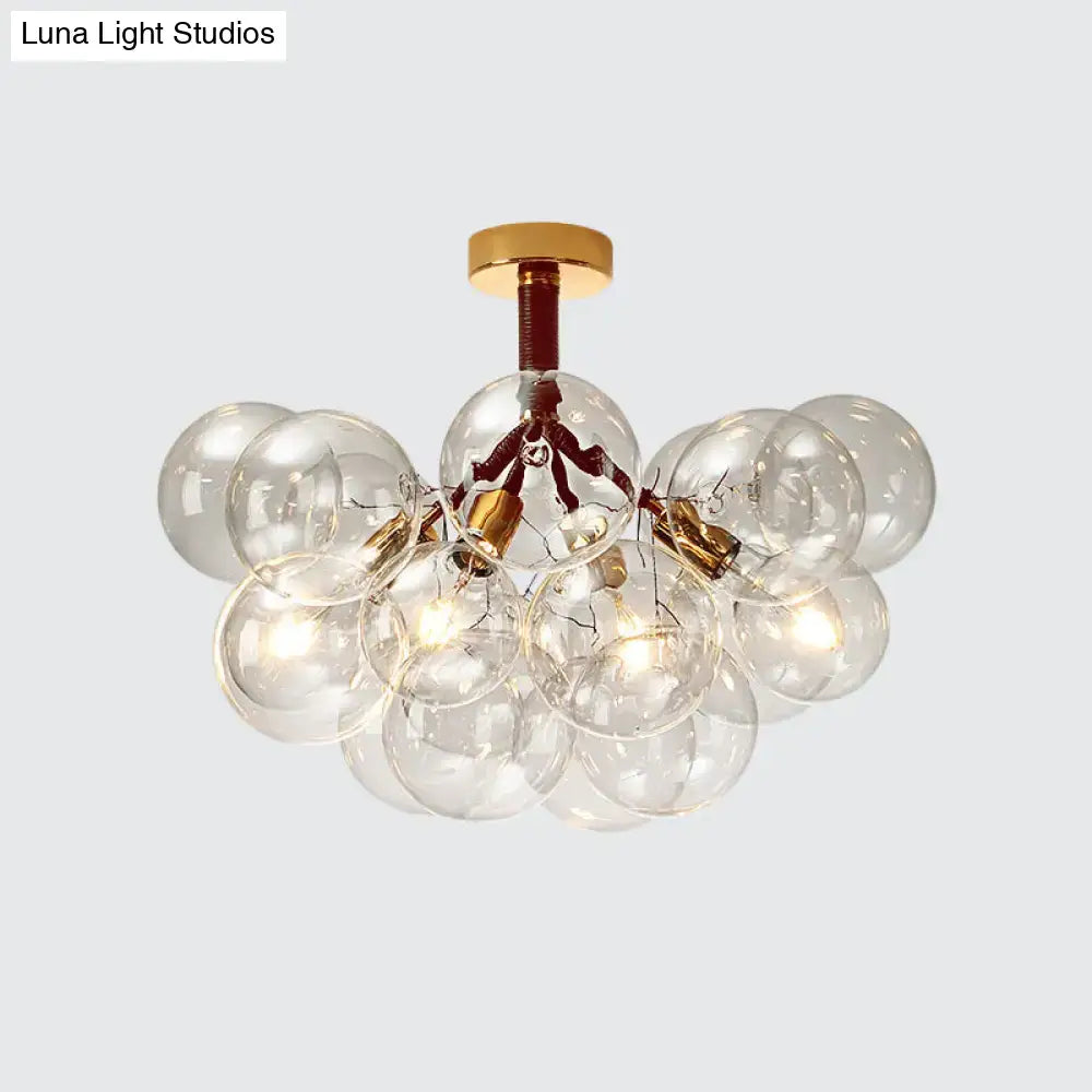 DecorBites™ clear glass semi flush ceiling light with brass accents and bubble design for foyer and corridor illumination