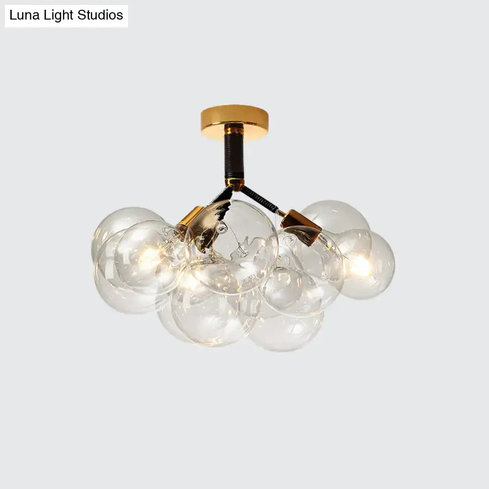 DecorBites™ clear glass semi flush ceiling light with brass accents and black wiring for foyer and corridor illumination