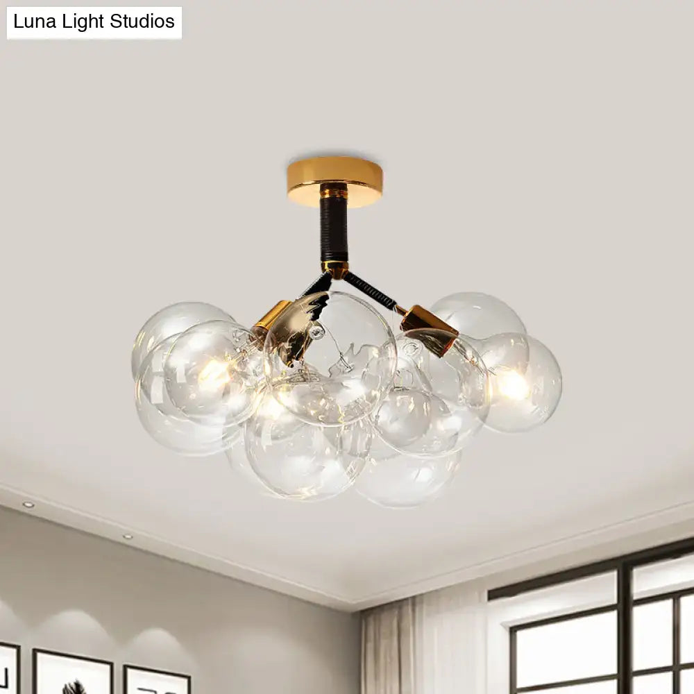 DecorBites clear glass semi flush ceiling light with brass accents and black wiring for foyer and corridor illumination