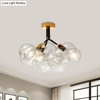 DecorBites clear glass semi flush ceiling light with brass accents and black wiring for foyer and corridor illumination