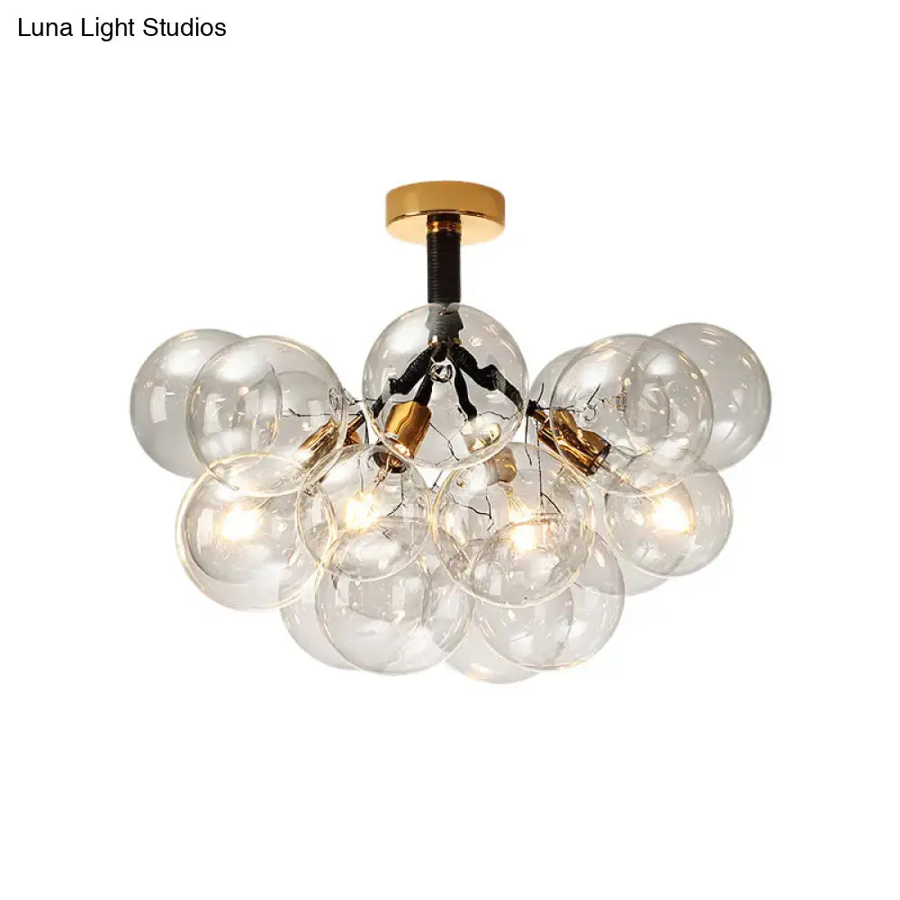 DecorBites clear glass semi flush ceiling light with gold metal accents and brass mount for foyer and corridor illumination