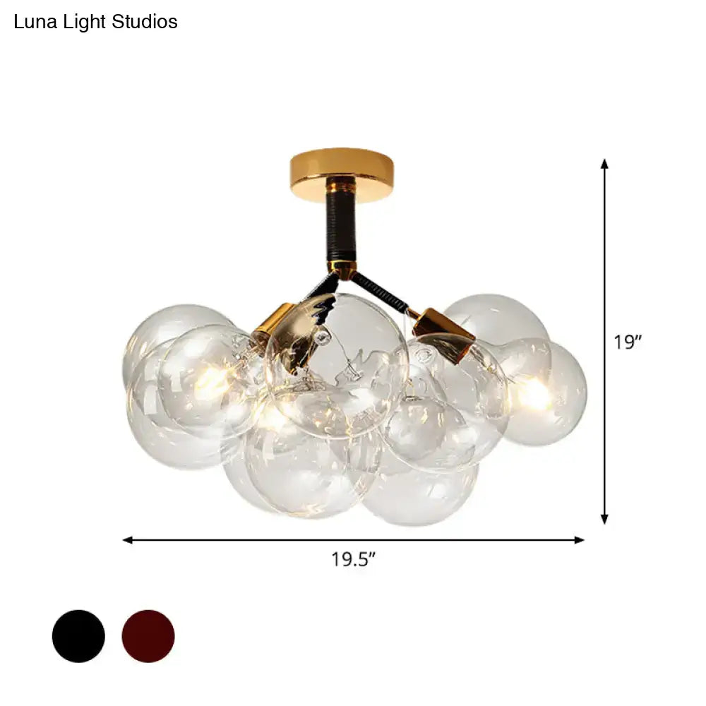 DecorBites clear glass semi flush ceiling light with gold finish and black accents for foyer and corridor illumination