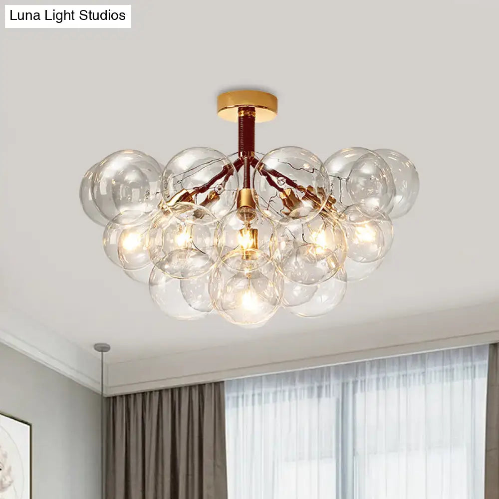 DecorBites™ semi flush ceiling light with clear glass bubbles and brass finish for foyer and corridor illumination