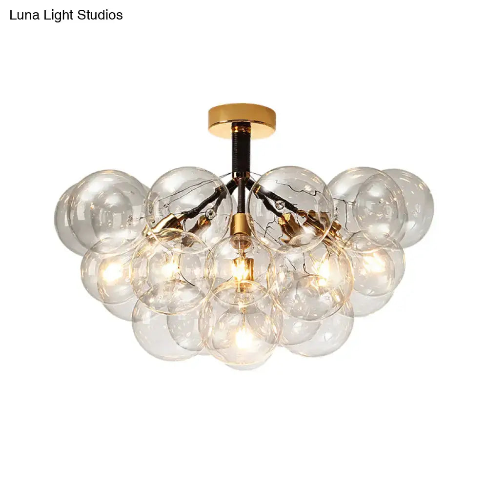 Decorbites™ clear glass semi flush ceiling light with black metal arms and gold accents for foyer and corridor illumination