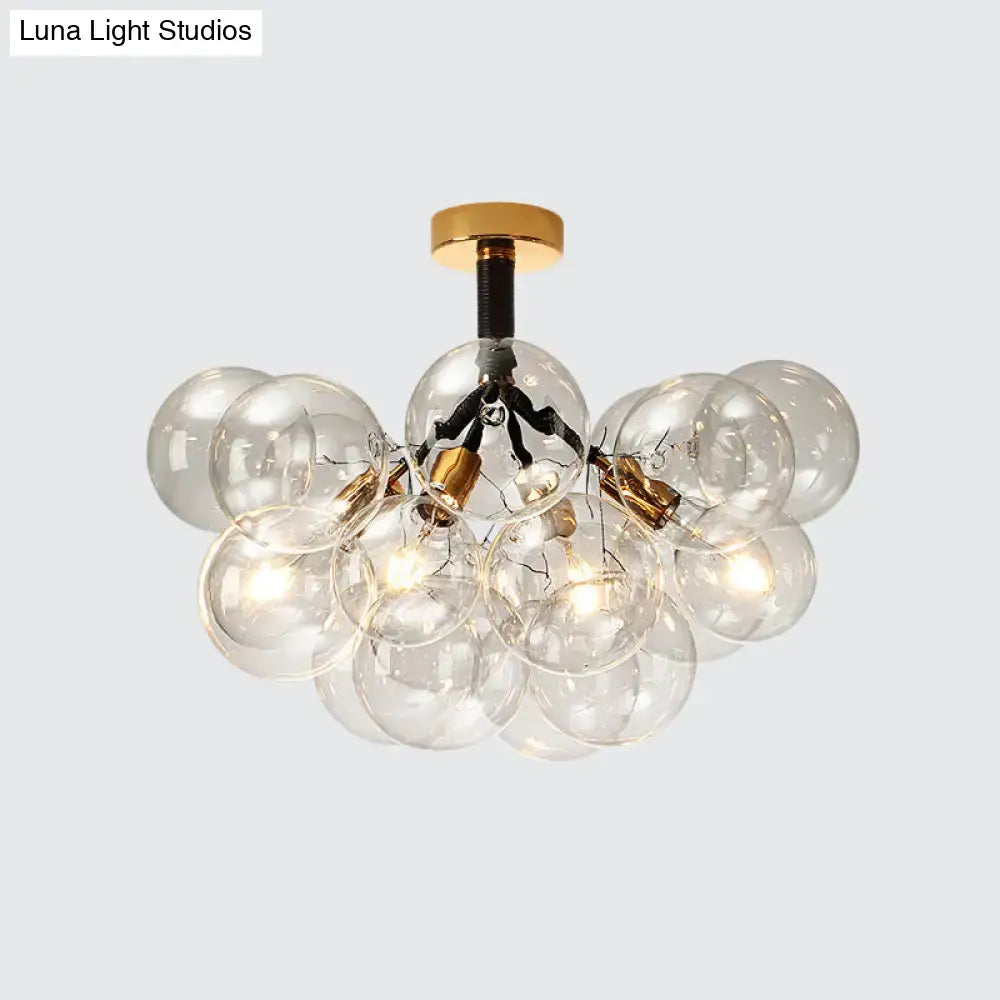 DecorBites clear glass semi flush ceiling light with modern bubble design gold accents and exposed filament bulbs for foyer