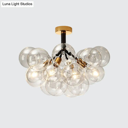 DecorBites clear glass semi flush ceiling light with modern bubble design gold accents and exposed filament bulbs for foyer