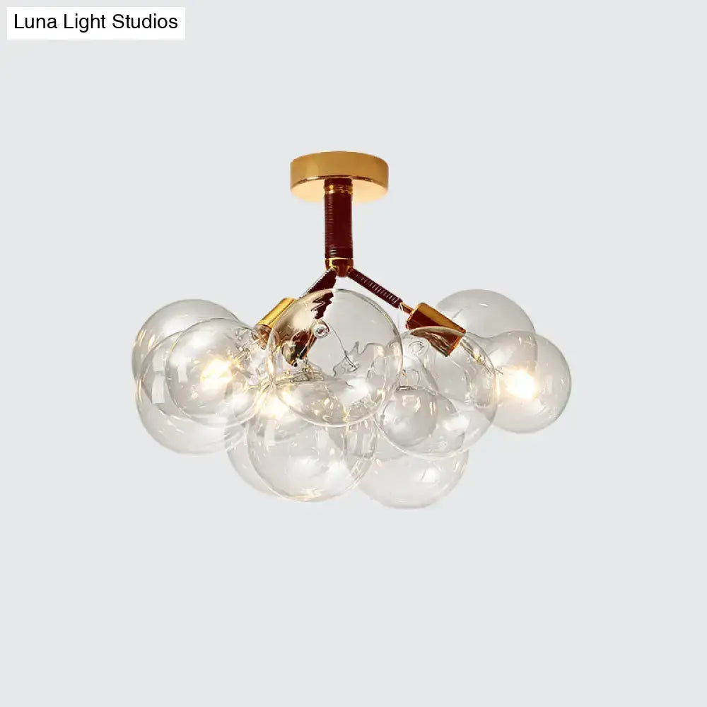 DecorBites clear glass semi flush ceiling light with brass accents and bubble design for foyer and corridor illumination