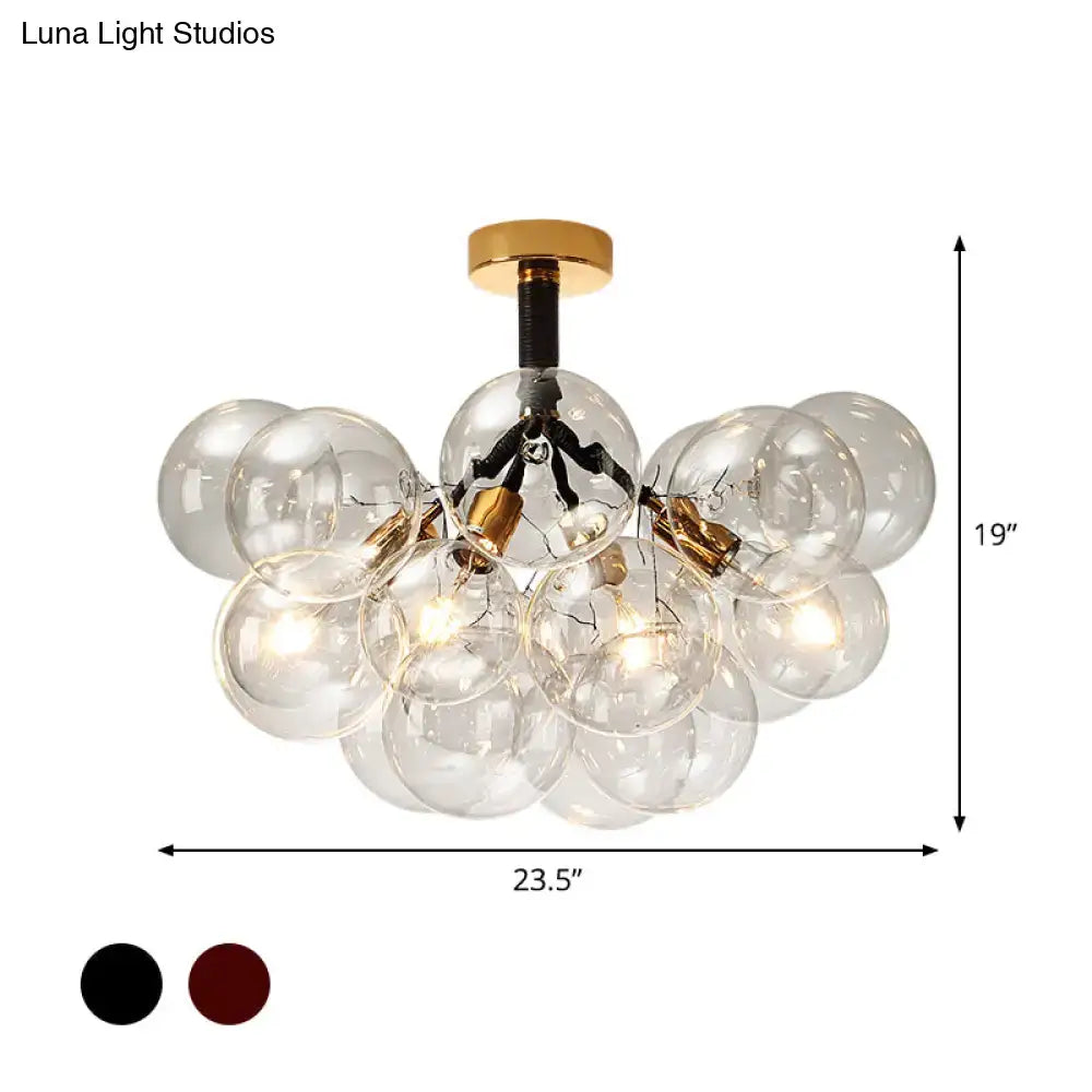 DecorBites clear glass semi flush ceiling light with gold metal accents and brass mount for foyer and corridor illumination
