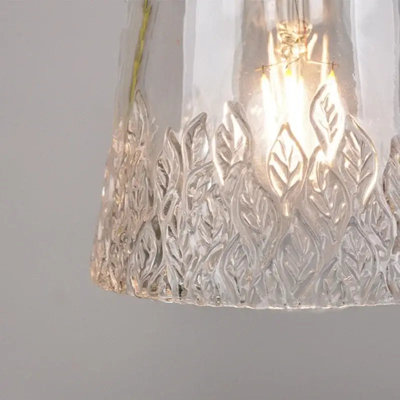 Decorbites clear leaf gold textured glass pendant light with intricate leaf etchings for dining room illumination