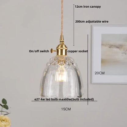 Decorbites clear leaf gold textured glass pendant light with brass fixture and copper wire suspension for dining room