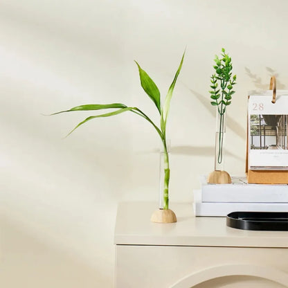 Clear Vase with Bamboo Base Tabletop Decoration - 1Set - Vase