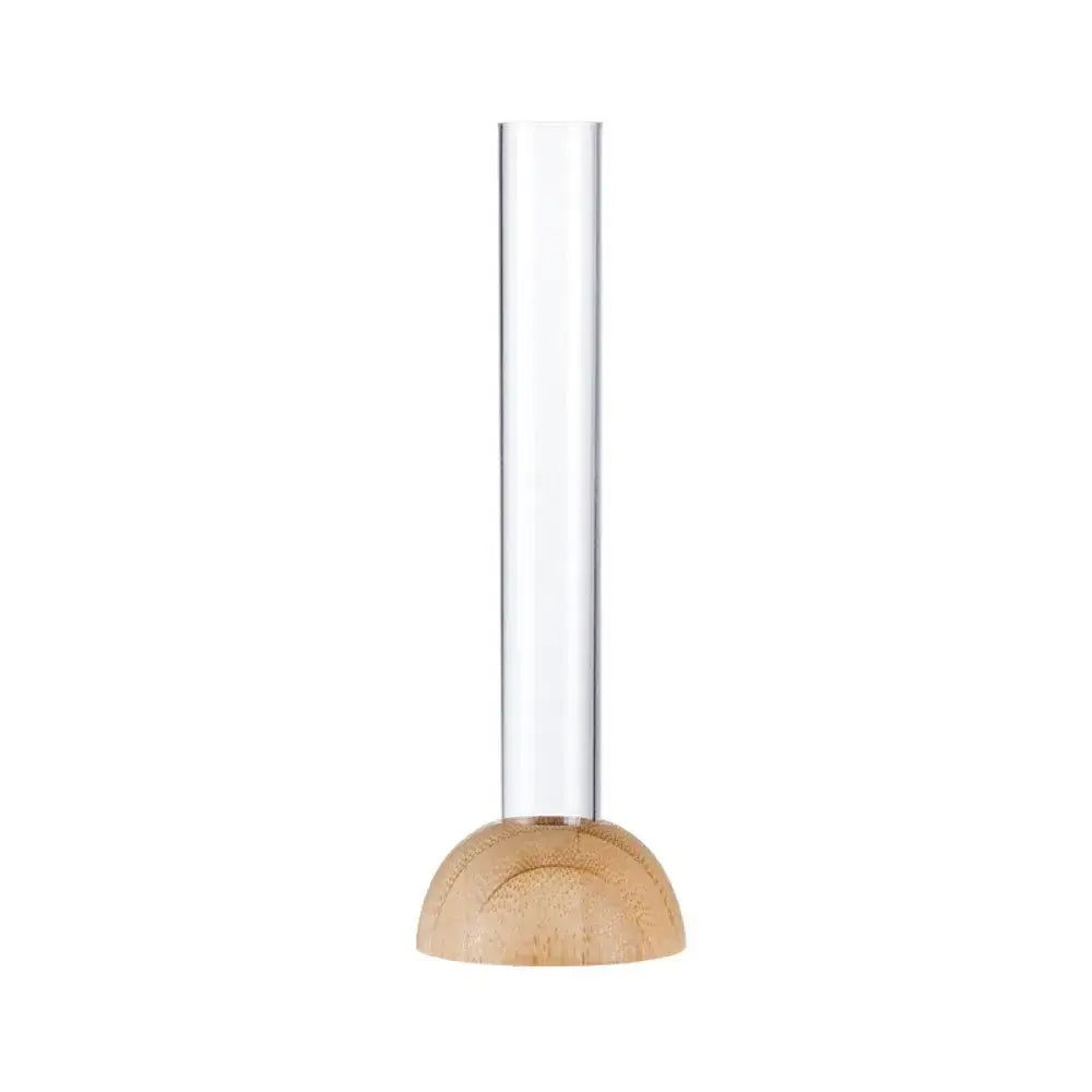 DecorBites clear vase with bamboo base featuring a clear glass cylinder for hydroponic vase tabletop decoration