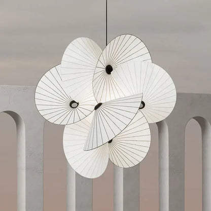 White paper fan-shaped decorbites cloth minimalist led chandelier with black radial lines for dining room lighting