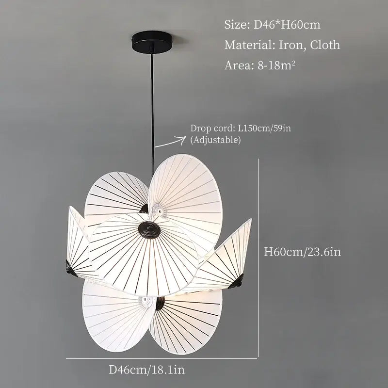 White fabric lantern with black iron frame in a blooming flower shape for decorbites cloth minimalist led chandelier