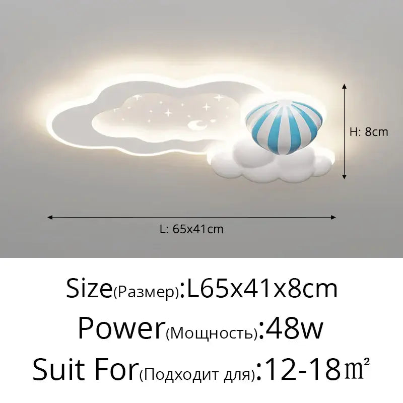 Whimsical decorbites cloud airplane chandelier with cloud light and blue and white striped balloon for bedroom use