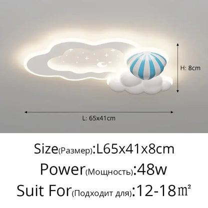 Whimsical decorbites cloud airplane chandelier with cloud light and blue and white striped balloon for bedroom use
