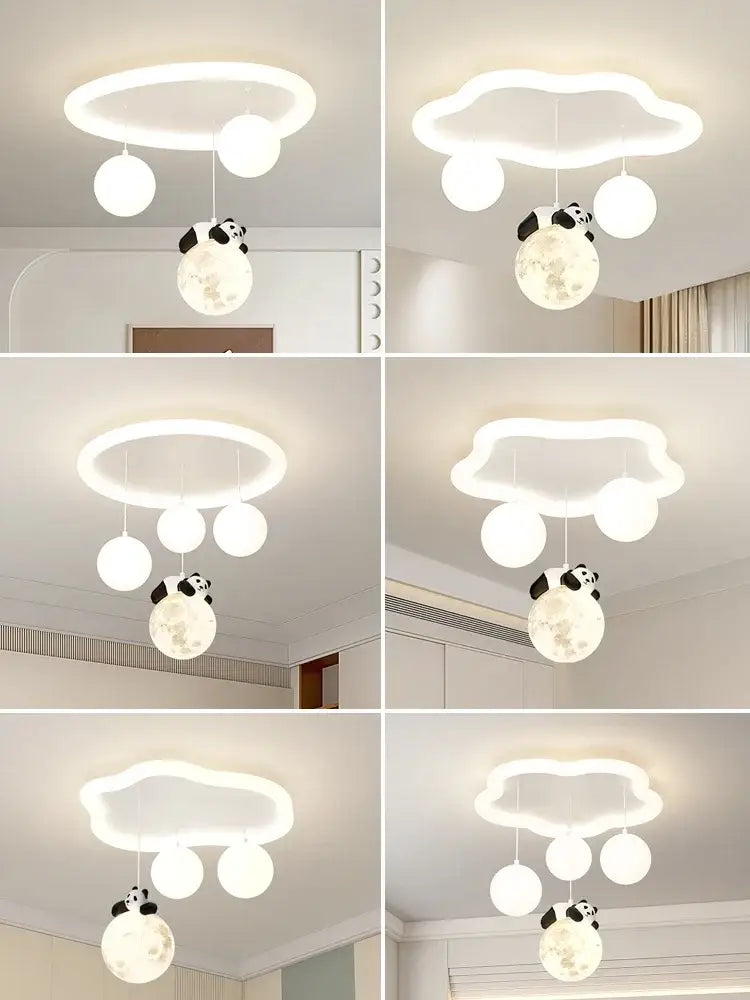 Decorbites cloud bubble ball panda moon ceiling light with cloud-shaped led ring and hanging bulbs for bedroom decor