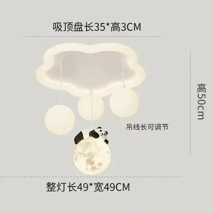 Decorbites cloud bubble ball ceiling light with three spherical bulbs and panda on moon globe for bedroom decor
