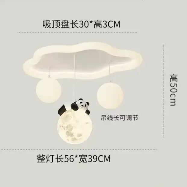 White cloud-shaped decorbites cloud bubble ceiling light with two hanging bulbs and panda moon figurine for bedroom