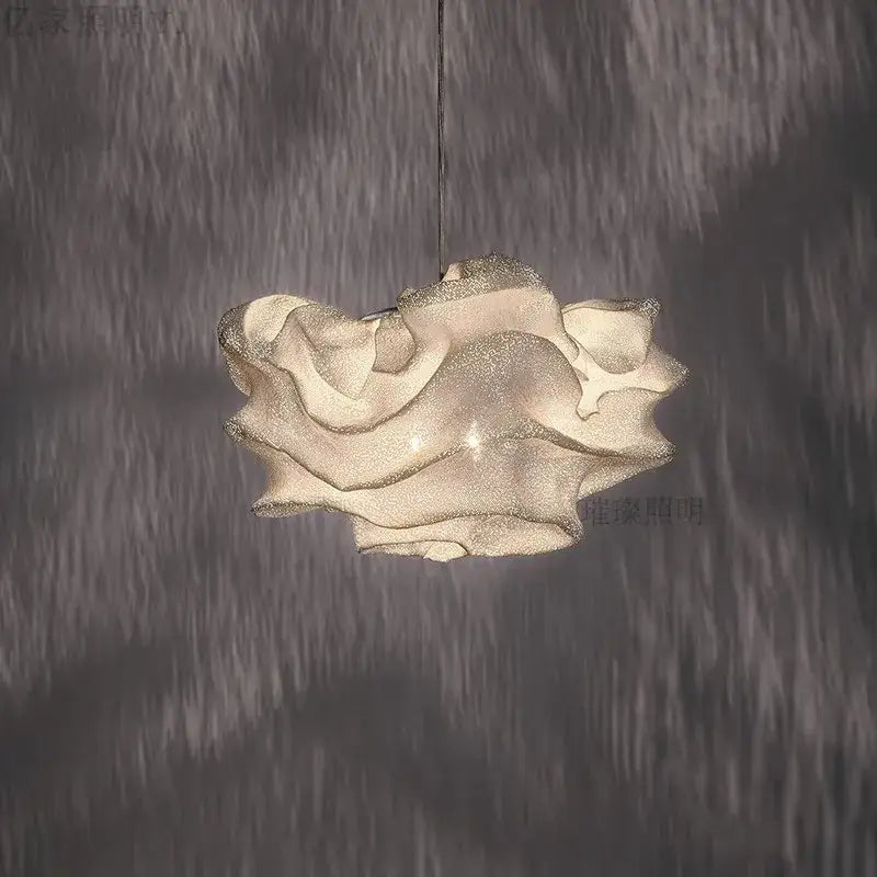 Cream-colored decorbites cloud chandelier sculptural pendant light with textured flowing fabric design for bedroom