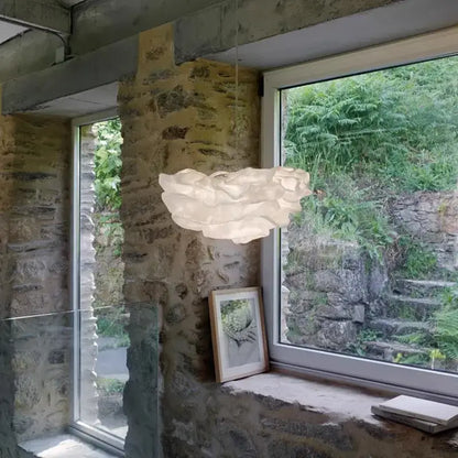 Off-white fabric cloud chandelier pendant light by decorbites featuring a textured sculptural design for bedrooms