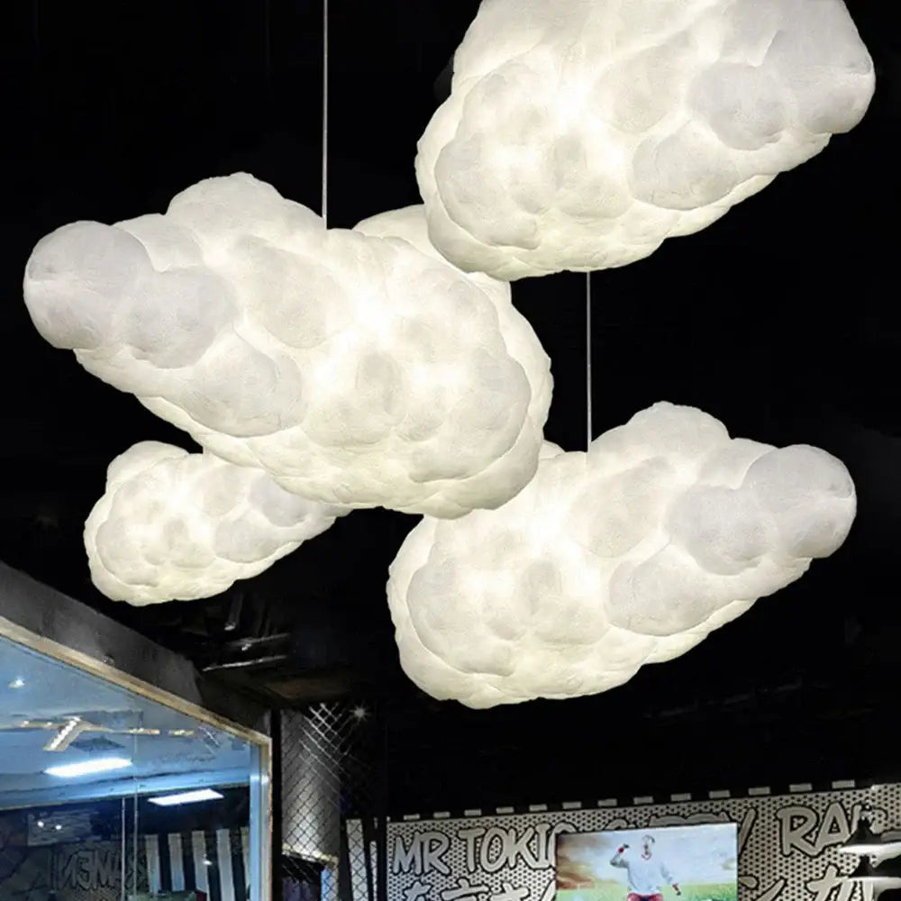 Decorbites cloud chandelier white fluffy pendant lights made of silk cotton with soft textured surface for nursery decor