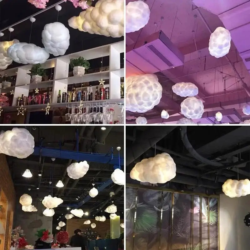 Soft illuminated cloud chandelier with white cotton fabric exterior by decorbites for bedroom lighting