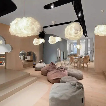 Decorbites cloud chandelier white cotton pendant lights with soft fluffy texture and warm white illumination for bedroom