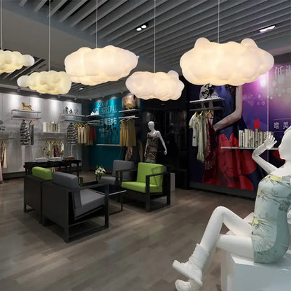 Decorbites cloud chandelier white cotton hanging light with opaque white material and warm glow for bedroom