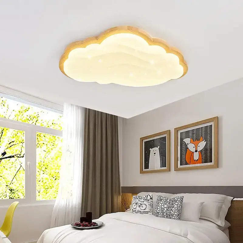 A warm white led ceiling light decorbites cloud lamp with a wooden frame and soft diffused glow for bedroom decor