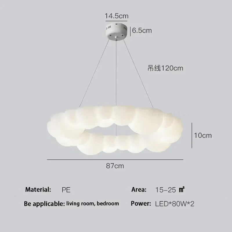 A modern decorbites cloud led chandelier with frosted white glass and soft white PE material for bedroom lighting